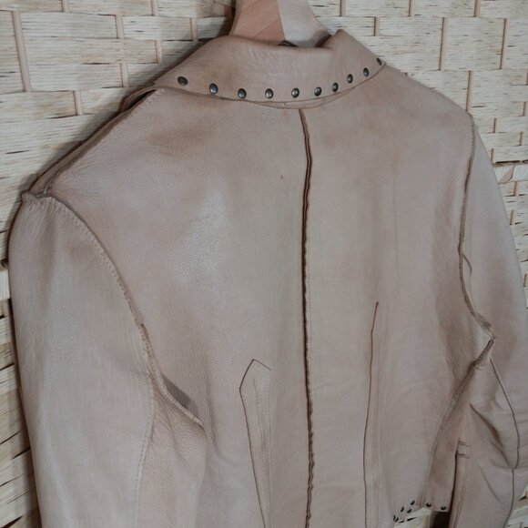 Blur Italian Leather Panama Tan Brown Luxury Studded Jacket Distressed - Picture 7 of 12